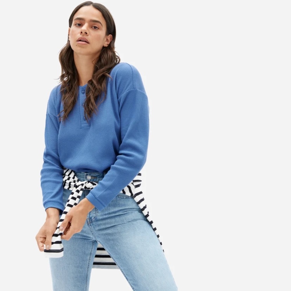 (ISO) Everlane Organic Cotton Waffle Henley in Morning Blue